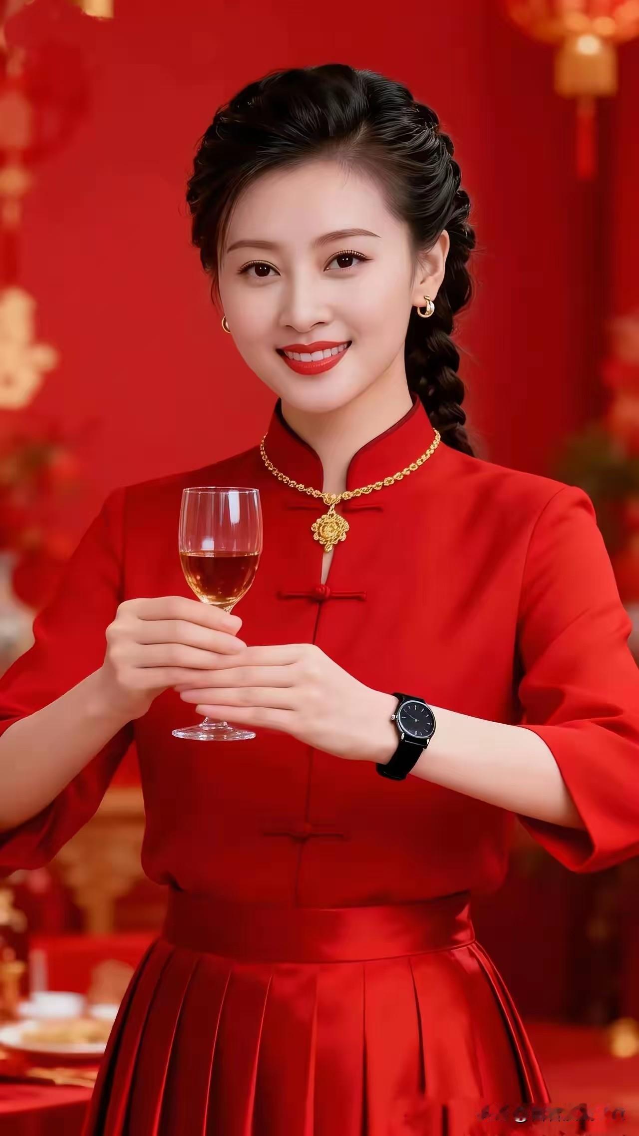 敬酒
 
红，
落在衣上，
也落在眼里，
漫开一片温柔的喜。
 
你抬手，
将这