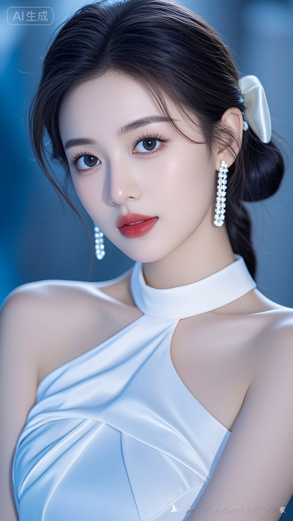 优雅白裙，梦幻蓝光，甜美少女心💖✨