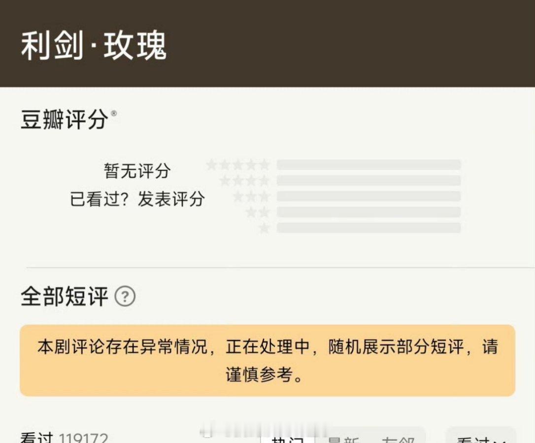 迪丽热巴《利剑玫瑰》豆瓣评分被人下黑氵乱打一星，系统都检测到异常了 ​​​