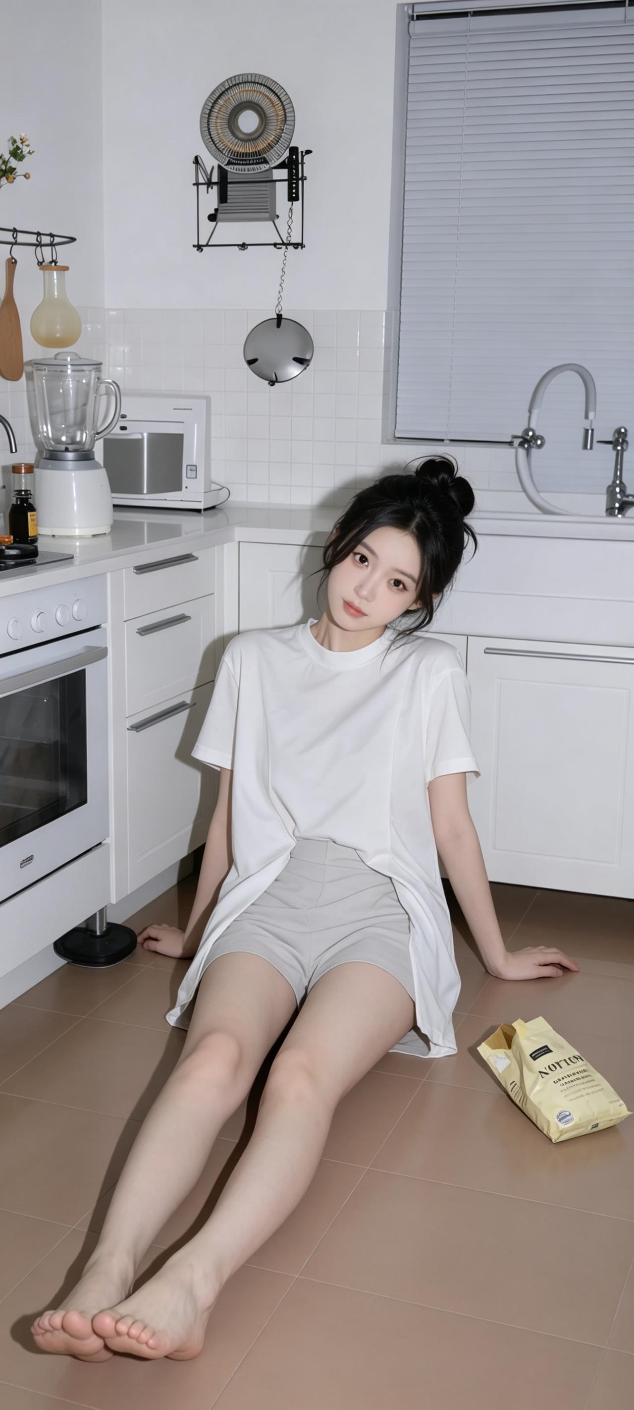 极简风厨房拍照｜白T恤+浅灰短裤，拍出干净治愈的居家氛围感
 很多人说，厨房是家