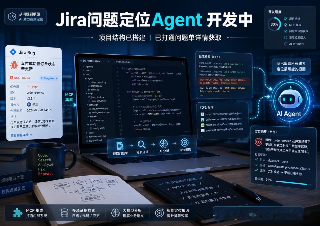 今天正式开始开发 Jira 问题定位 Agent 了。

第一步先把项目结构搭起