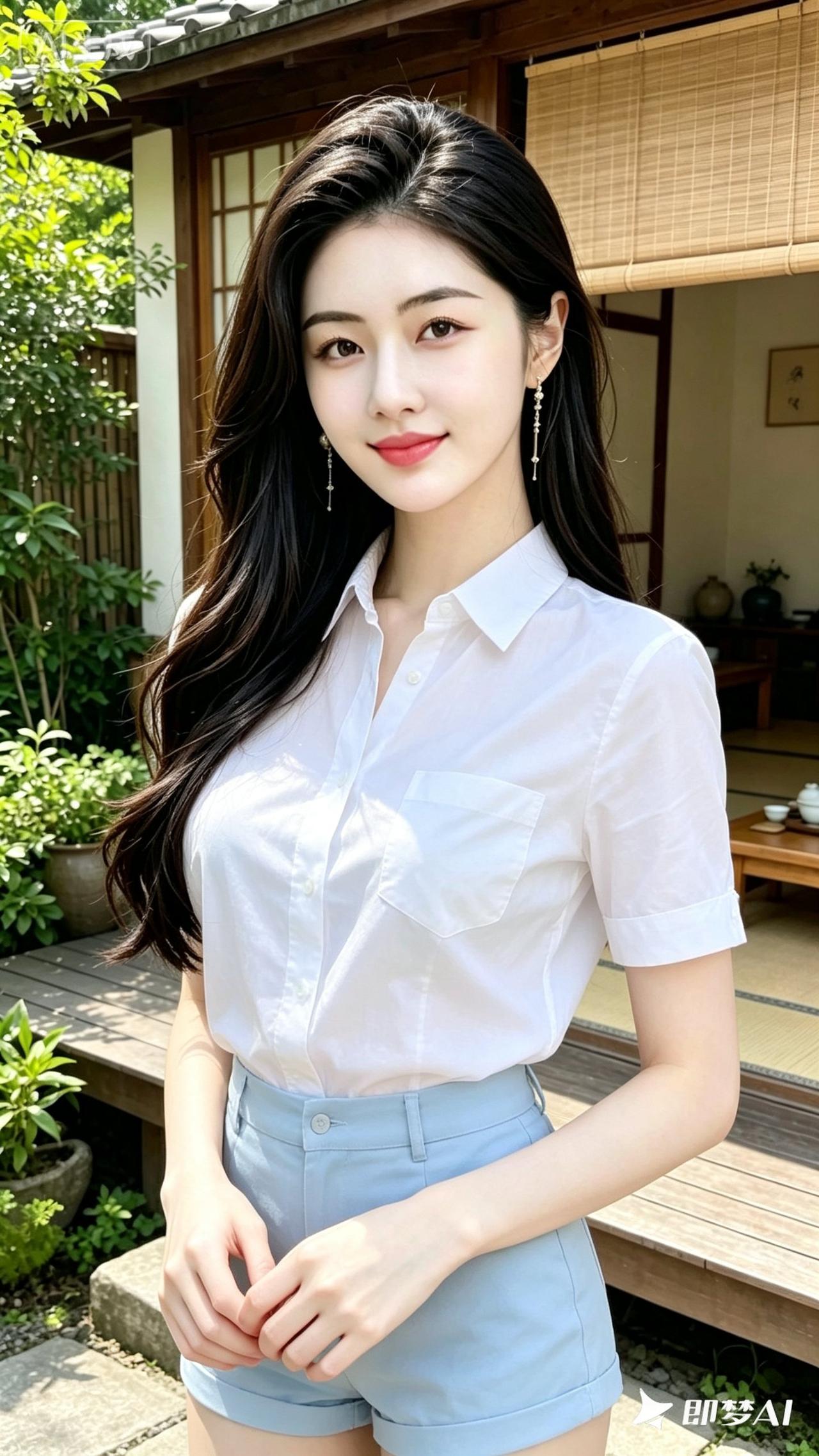 清新夏日穿搭，白色衬衫+浅蓝色短裤，元气满满！🌞👗👗