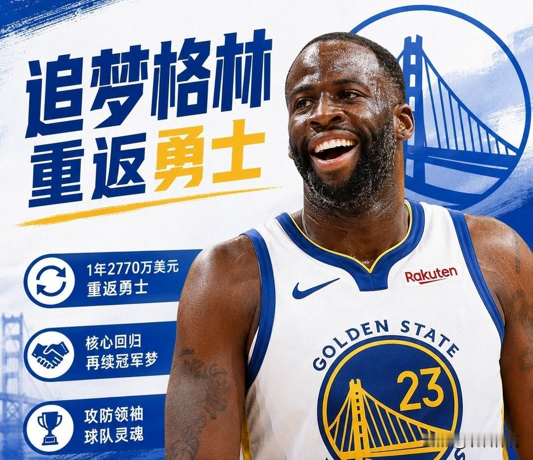 君子协议！詹姆斯不来，格林拿回了他原有的合同！
为了能够招揽詹姆斯的加盟，勇士队