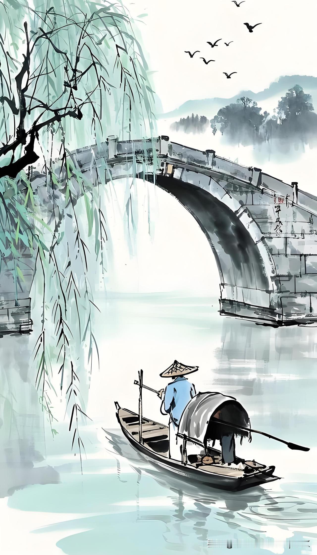《绝句二首》其一
——宋.关澥
野艇归时蒲叶雨，
缲车鸣处楝花风。
江南旧日经行