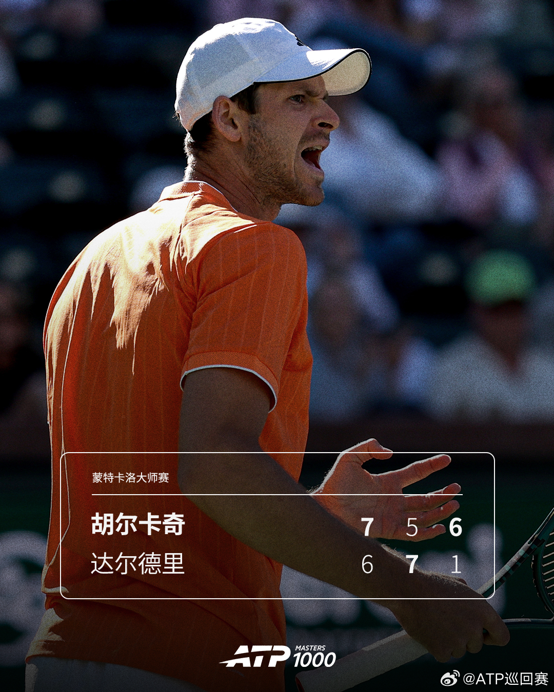 胡尔卡奇止住巡回赛六连败ATP1000 蒙特卡洛大师赛首轮，胡尔卡奇以7-6(4