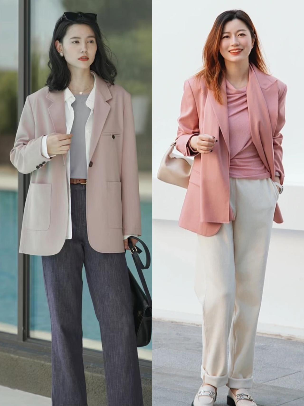 秋冬的浪漫，都是“粉色西服外套”给的，五个搭配思路、贼显气质
粉色西服外套在秋冬