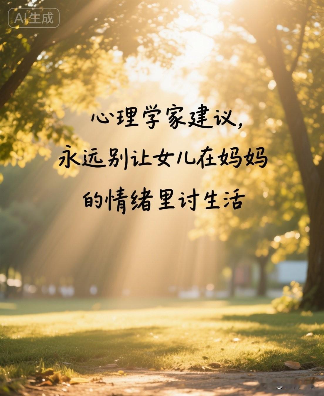 心理学家建议，永远别让女儿在妈妈的情绪里讨生活。

网上有个很扎心的提问：“有一