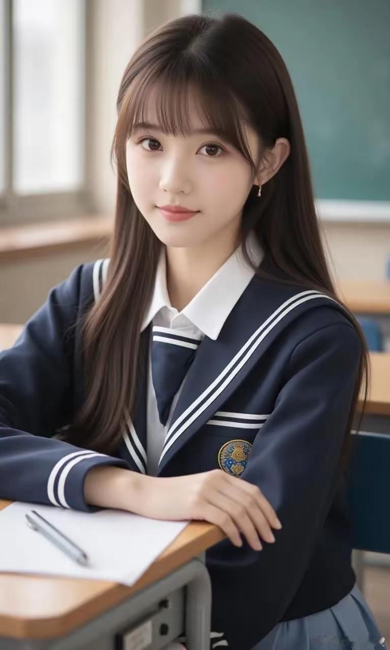 青春校园风，元气少女坐教室，静待知识启迪！🎓✨少女清纯风 青春校园美女