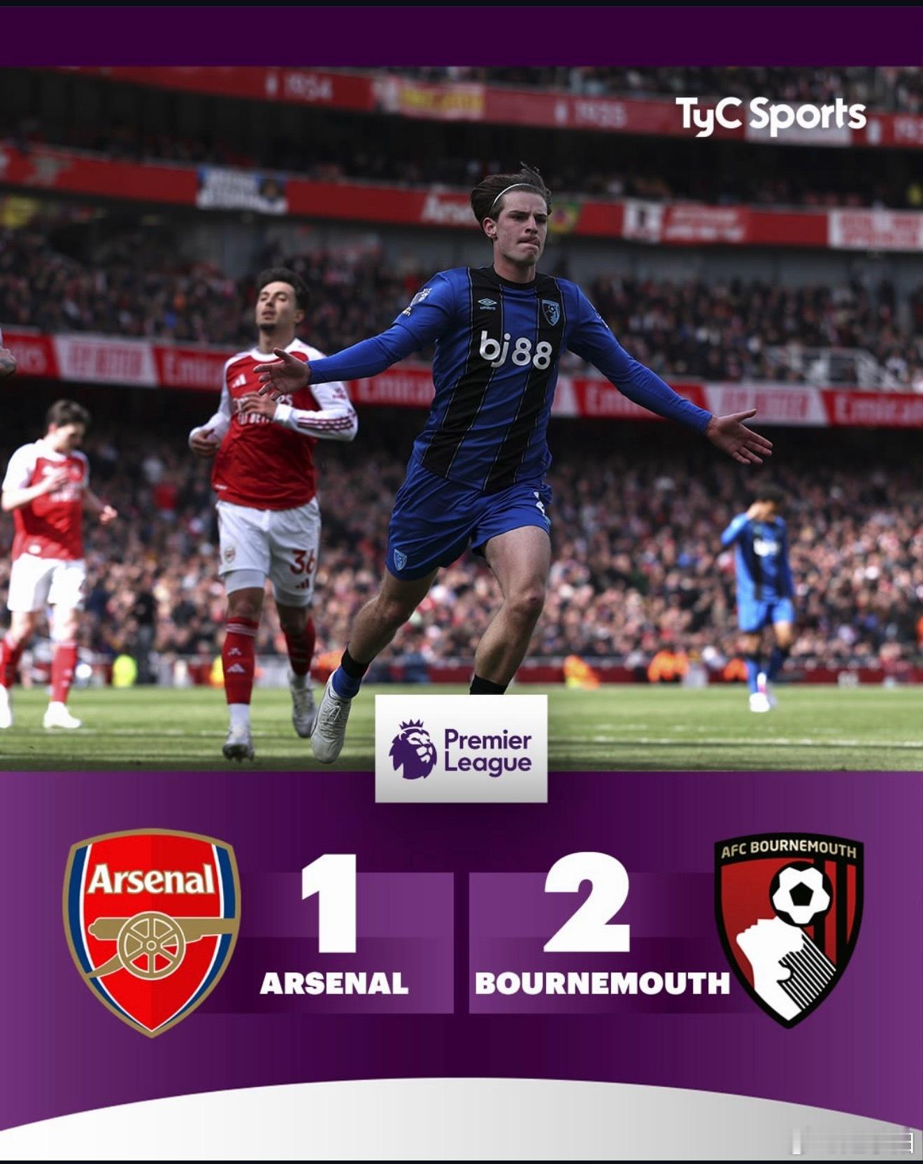 阿森纳1比2伯恩茅斯阿森纳这轮居然输给了伯恩茅斯。难道真要给曼城机会？ 