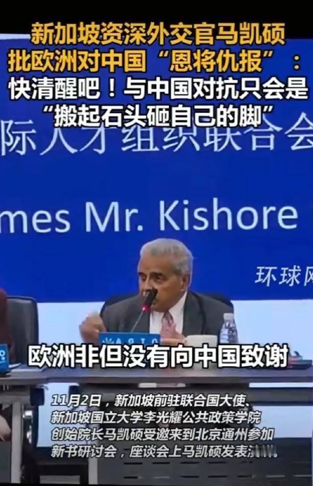 马凯硕在北京通州发表演讲时称：欧洲非但没有向中国致谢，反而对中国大加指责，这无异