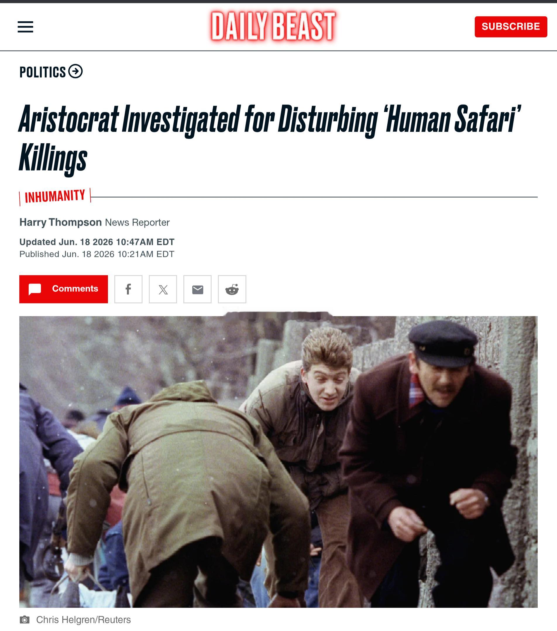 据Dailybeast报道，一名意大利贵族正接受调查。调查人员怀疑他曾付费前往波