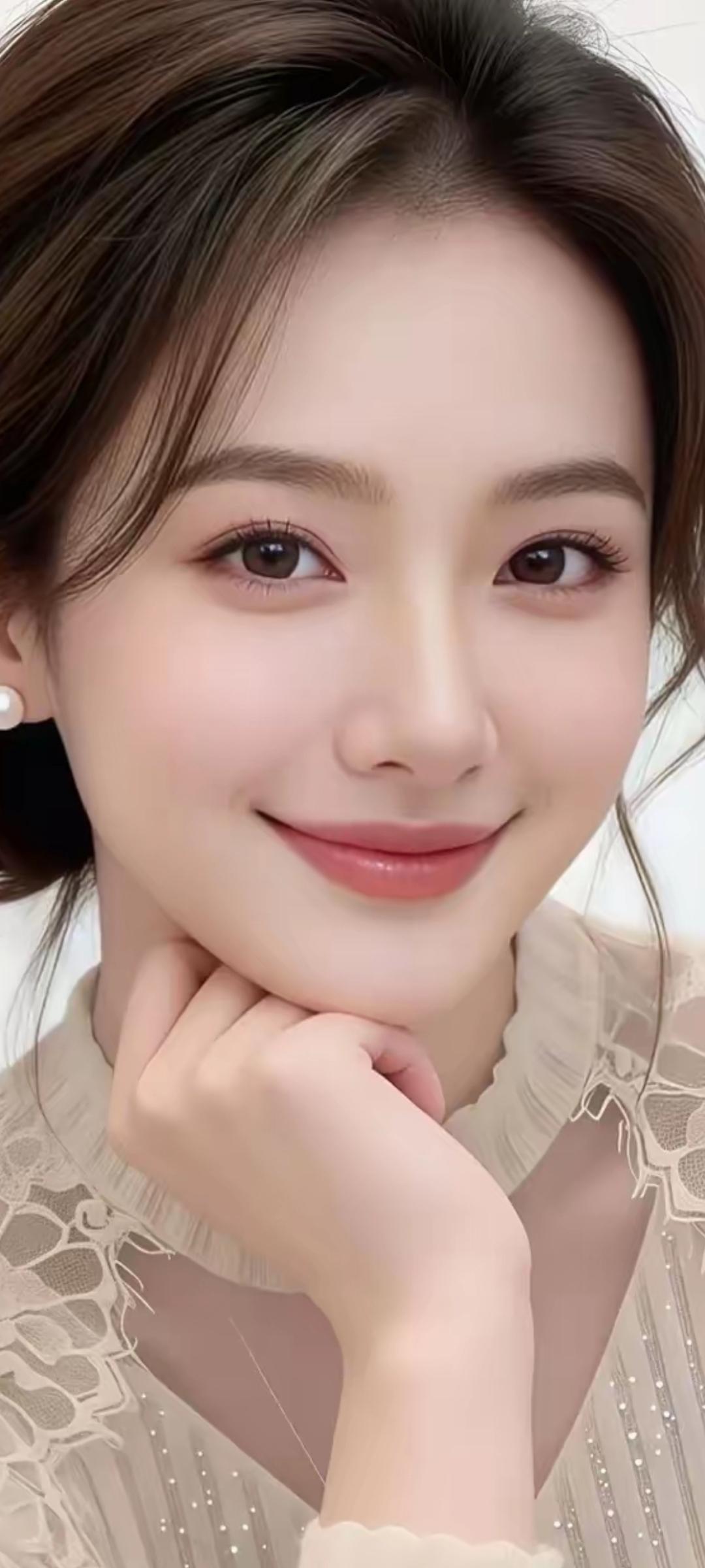 温柔甜美的微笑，精致的蕾丝上衣，散发着优雅的魅力。