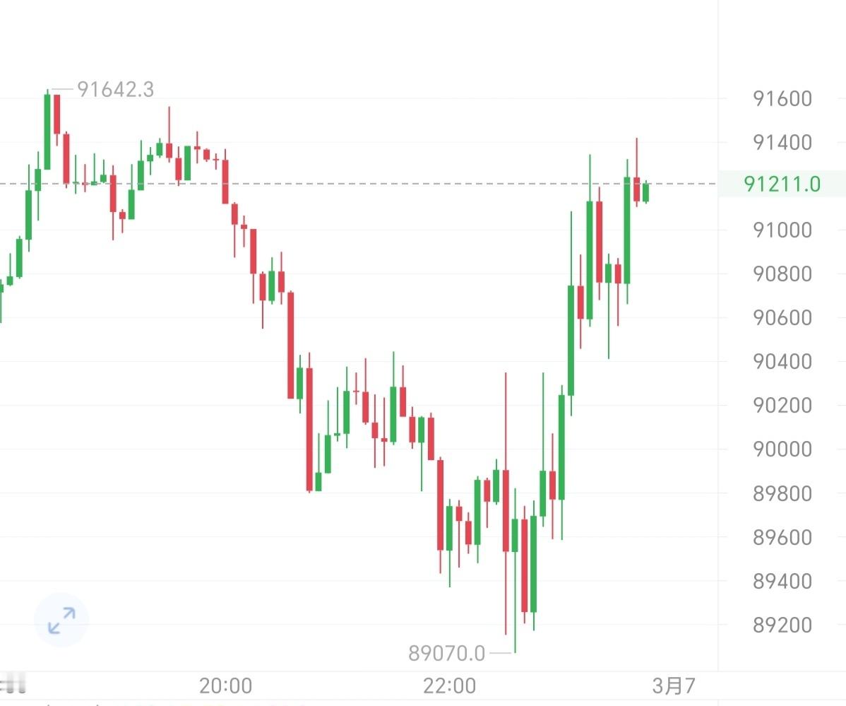 晚间大饼至91600附近下行至89000附近后回弹至91400附近，来回清算，区
