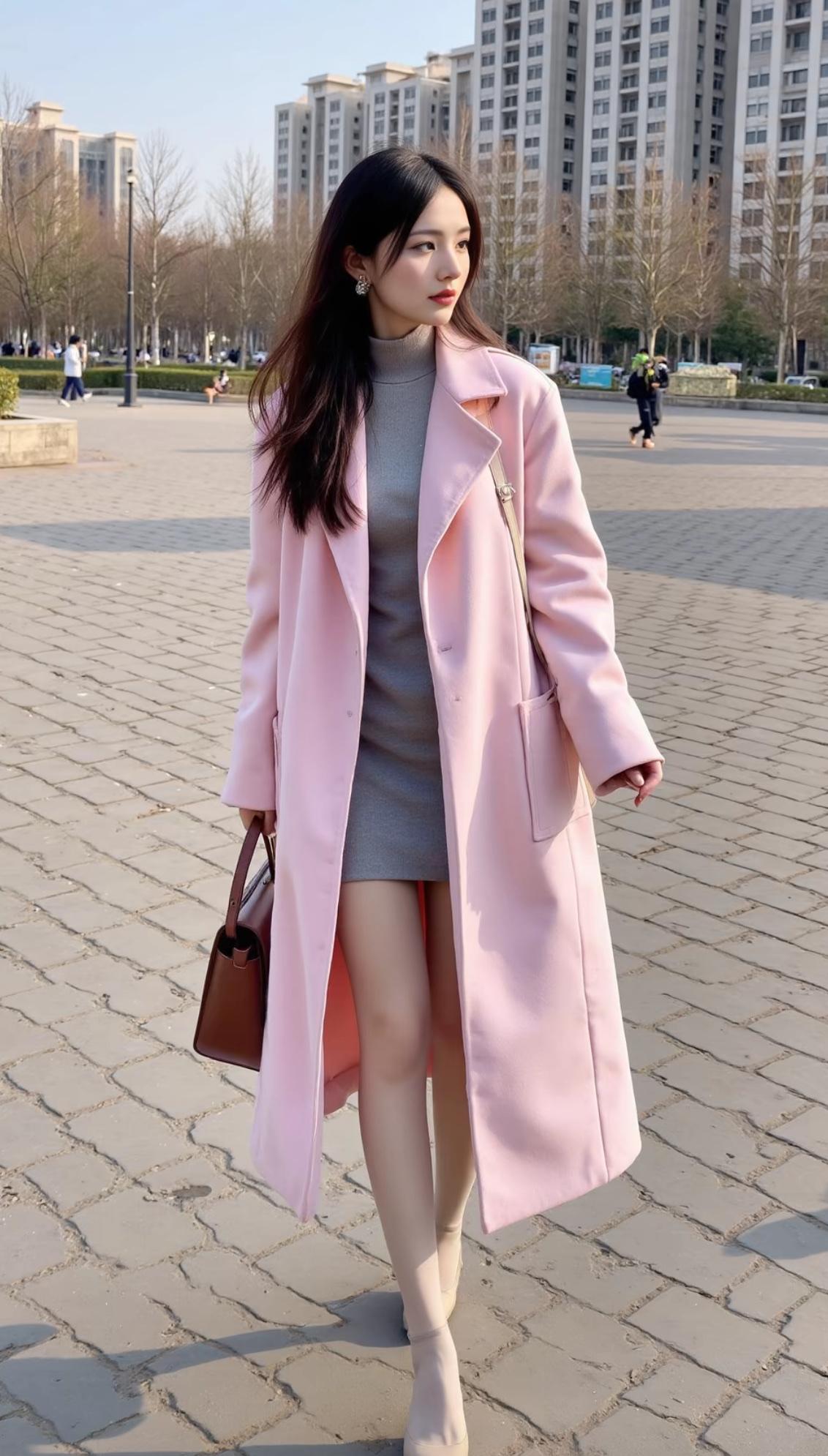 粉色大衣穿搭指南，温暖冬日，时尚出街