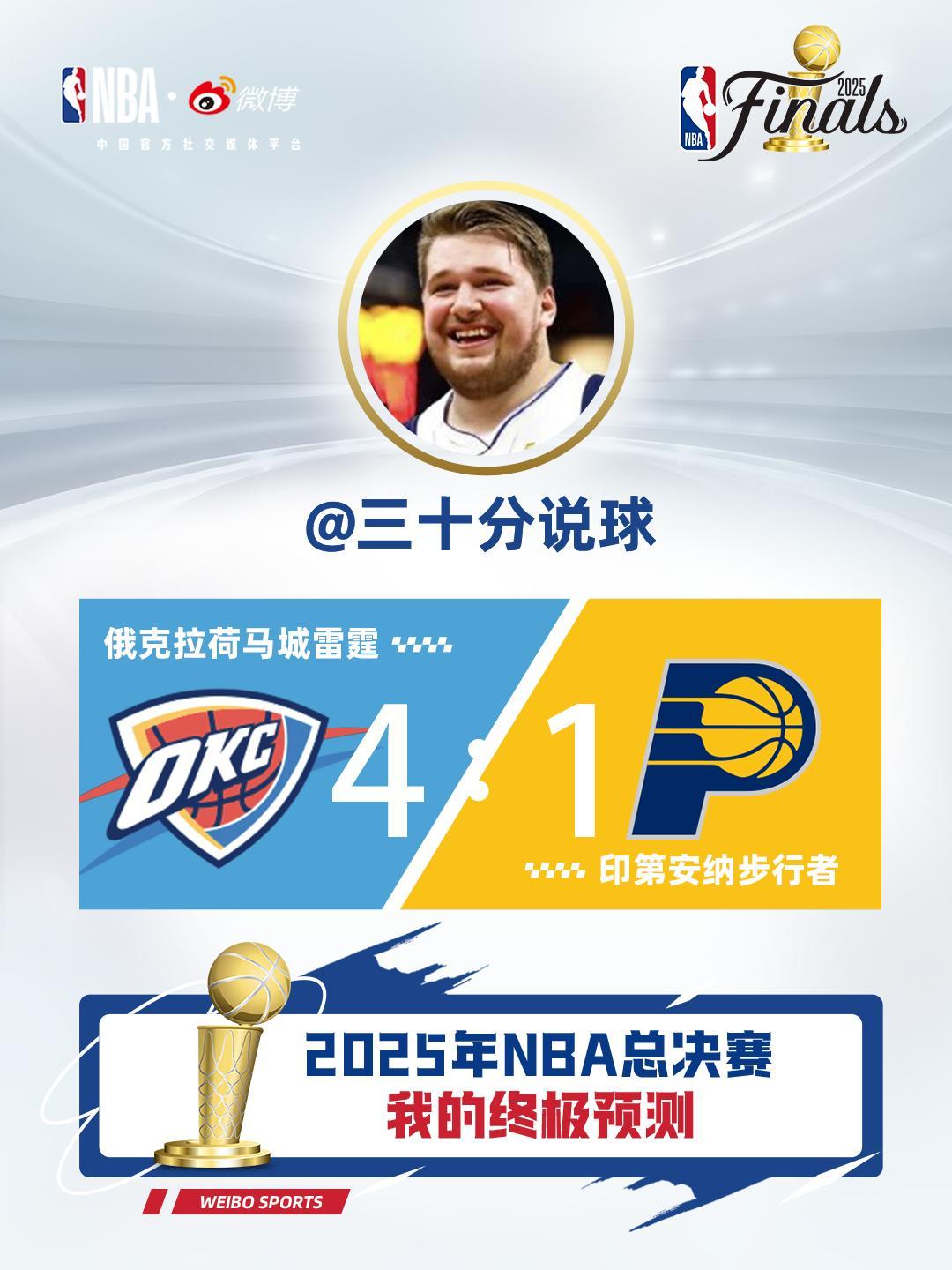 明天NBA总决赛就要开打了，我估计和过去两年差不多…雷霆优势太大。猜比分的话4: