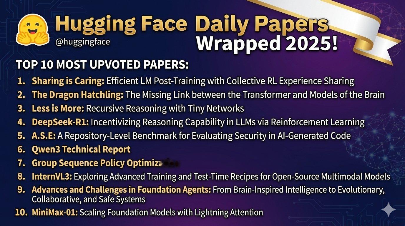 huggingface上2025年点赞数最高的10篇AI论文：- Efficie