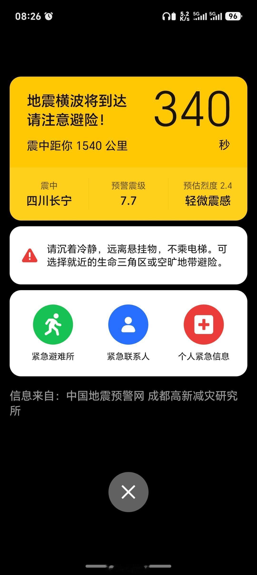 四川7.7级地震预警为冒名发布早上我在杭州也收到预警信息了！开始7.7级，后面变