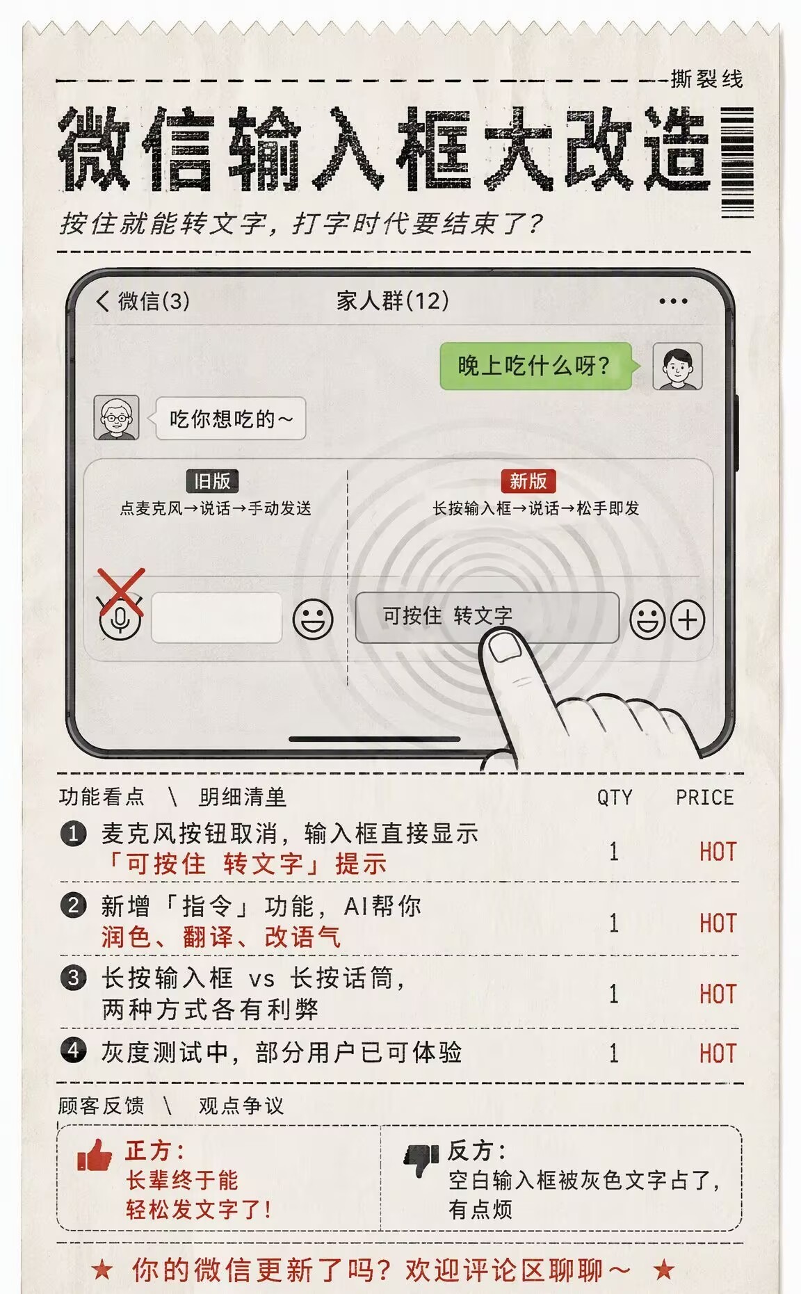 微信 按住转文字唯一崩溃的是，明明我普通话挺标准的，它非给我转成“今晚吃脚子”…