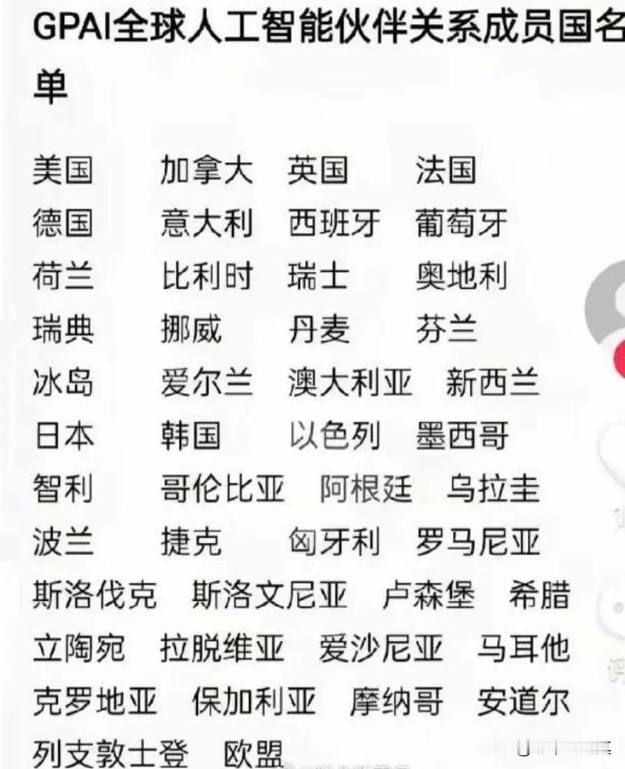 两张全球AI联盟名单火遍全网，欧美阵营、发展中国家阵营清晰对立！
大家发现没，两