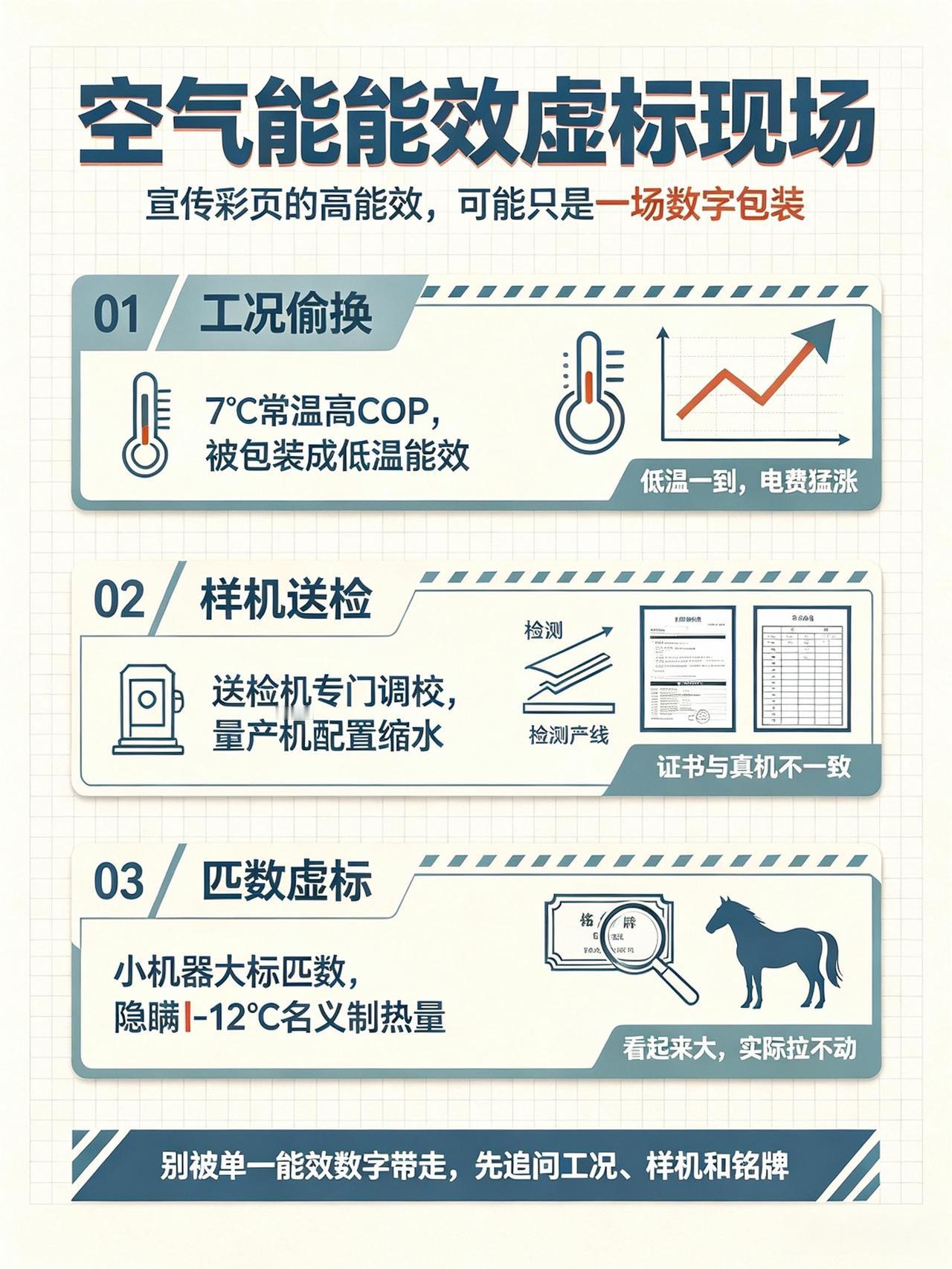 空气能虚标能效的三种套路，和三个识别动作
 
不少业主选购空气能，被宣传的高能效