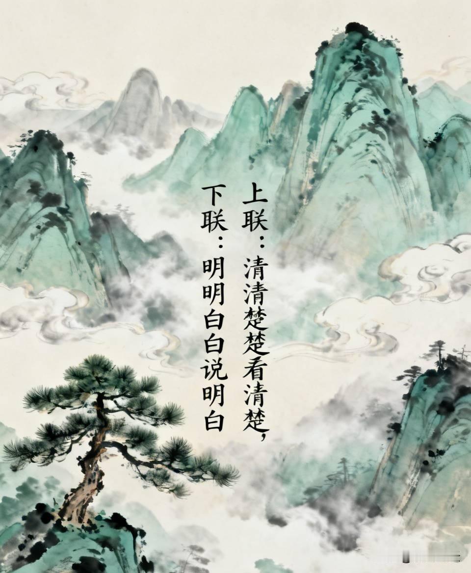 上联：清清楚楚看清楚

下联：明明白白说明白
