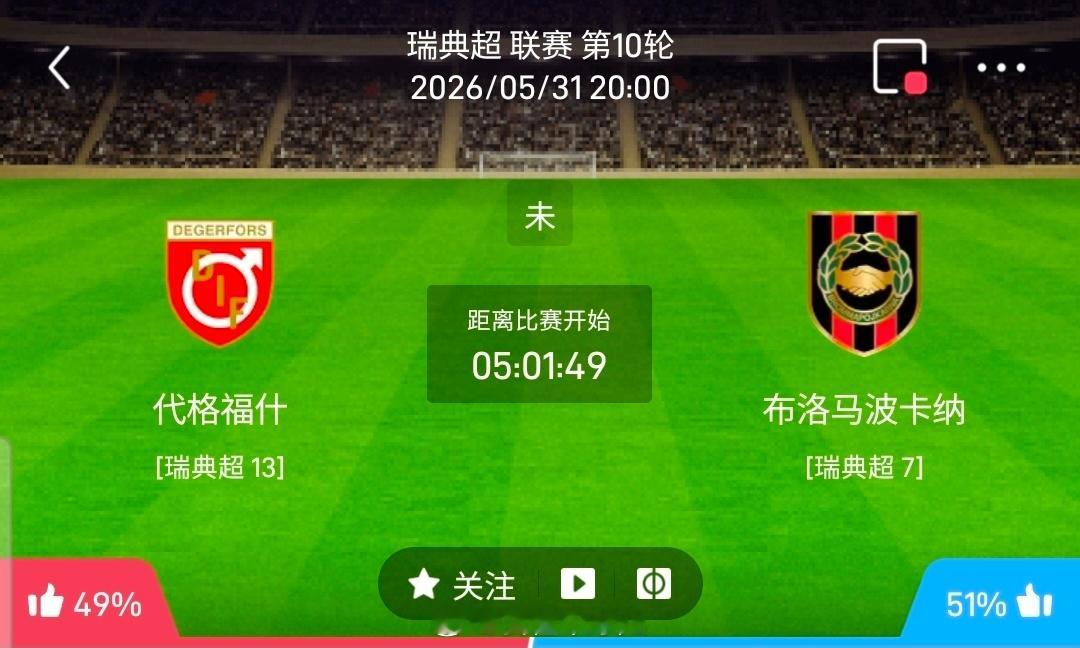 【足球】周日006瑞典超联赛方向：代格福什vs布鲁马波瑞典超：代格福什VS布鲁马