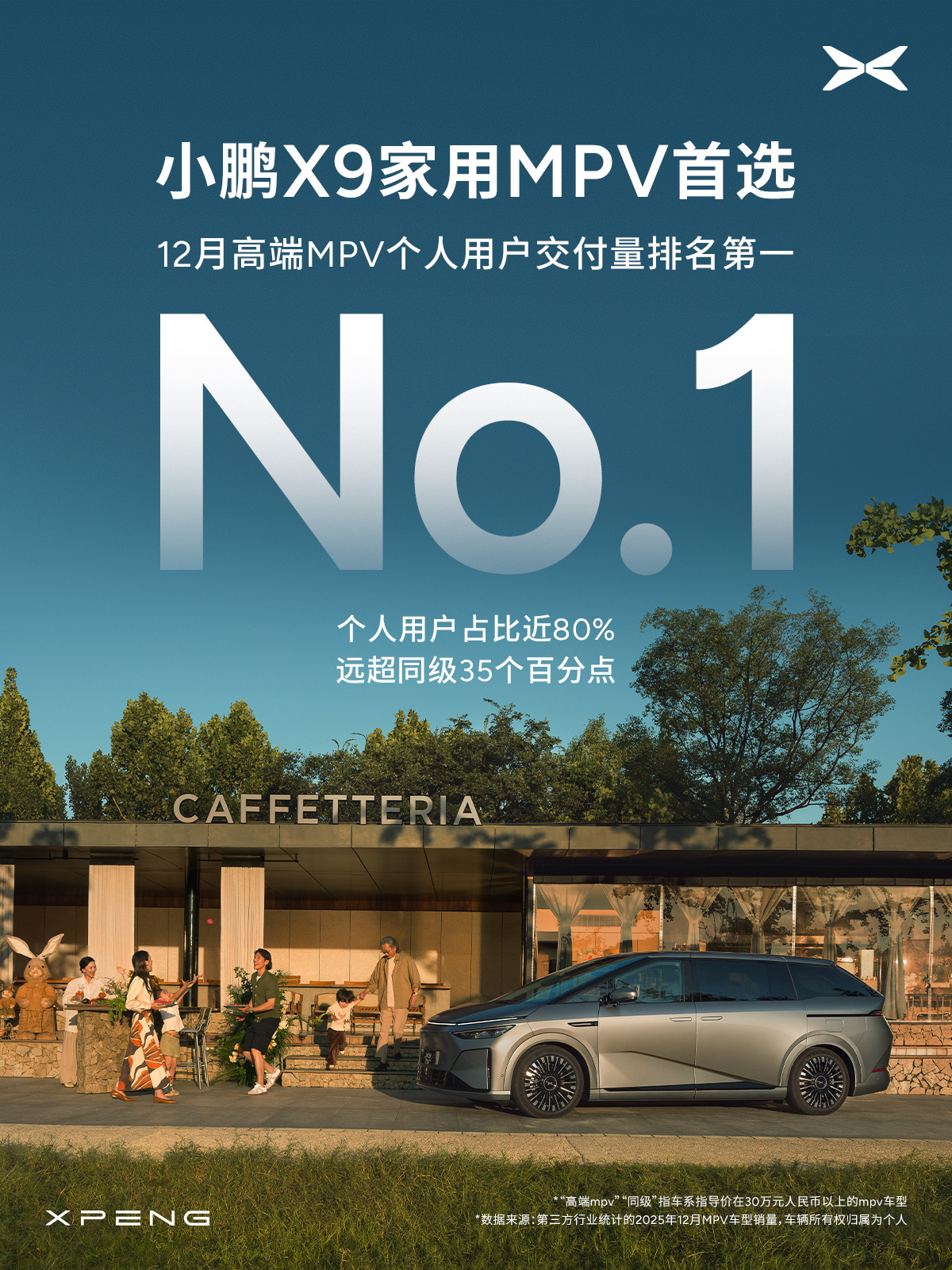 小鹏X9登顶高端MPV个人用户交付量第一 小鹏X9打破了高端MPV以商务使用为主