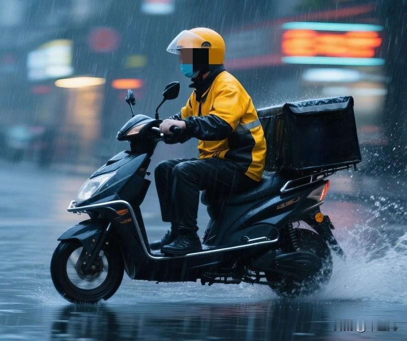 今天太原下了好大的雨，
儿子跑了一天的外卖，
说是天气不好的时候跑外卖单价高，