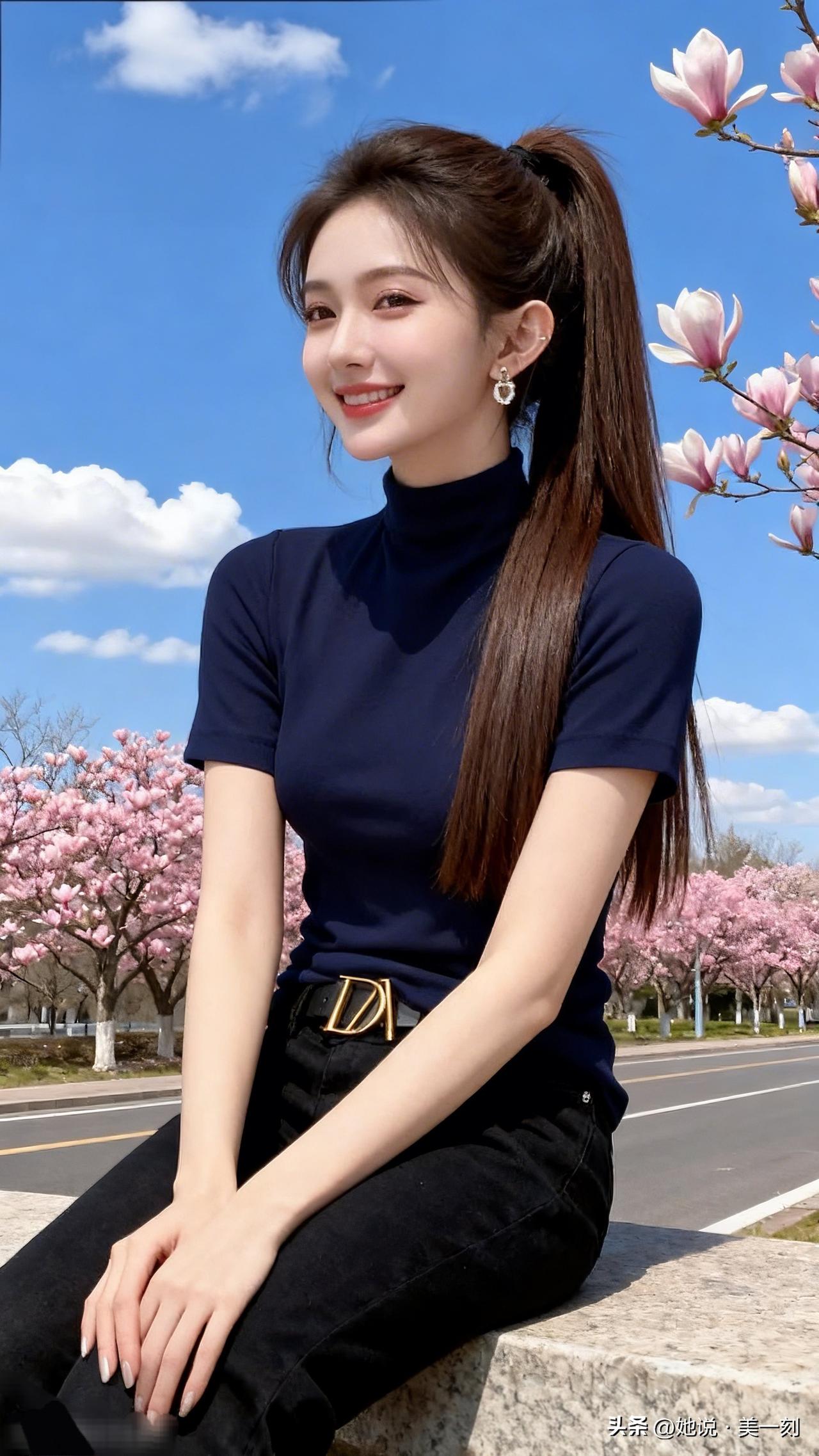 春日穿搭指南：简约蓝衫+黑色牛仔裤，清新自然，尽显青春活力！🌸💙👗分享手机