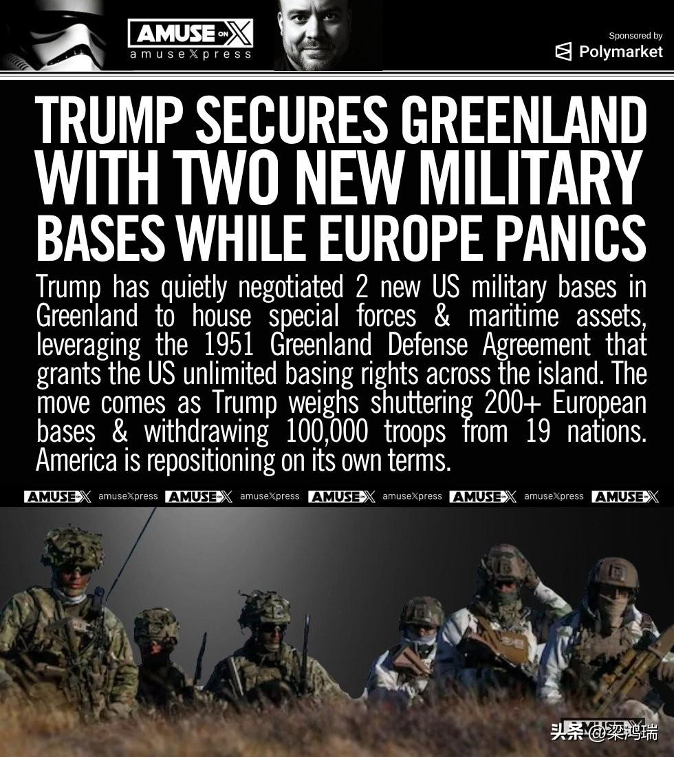 格陵兰行动：特朗普根据1951年的一项条约，在格陵兰岛谈判设立了两个新的美国特种