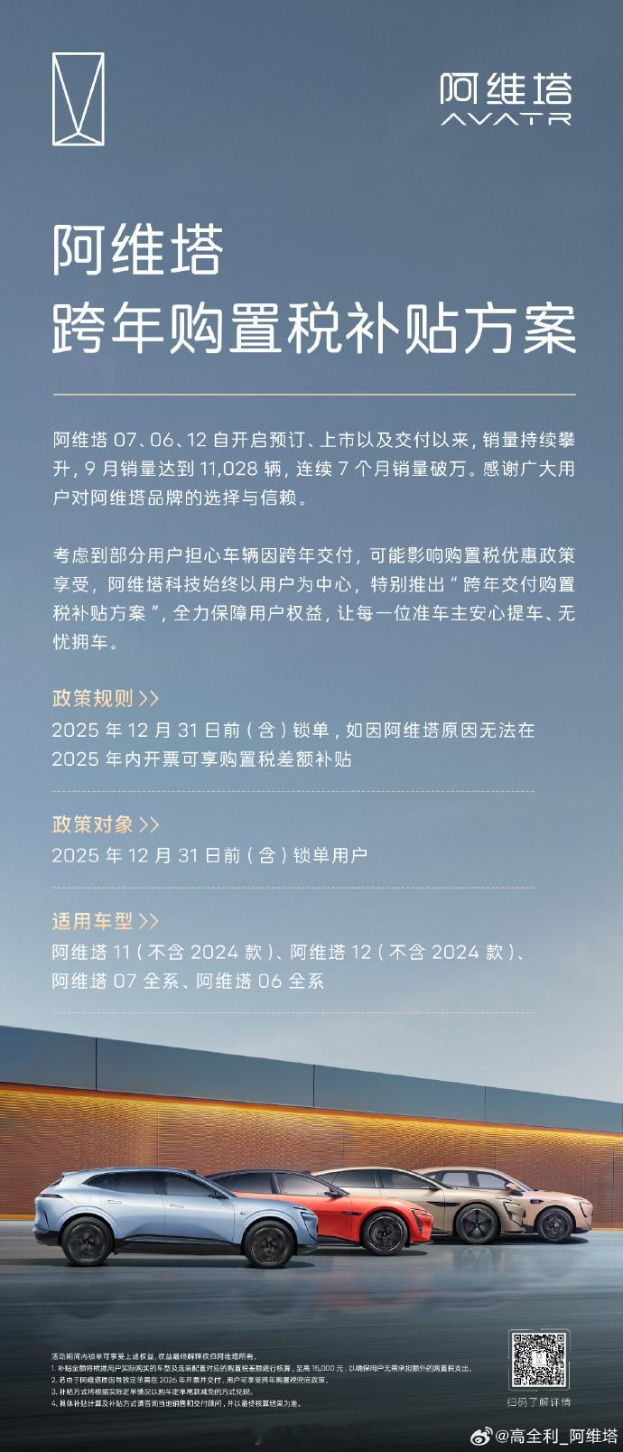 阿维塔的购置税补贴方案比较大方，今年12月31日前锁单的客户都可以享受补贴~大v