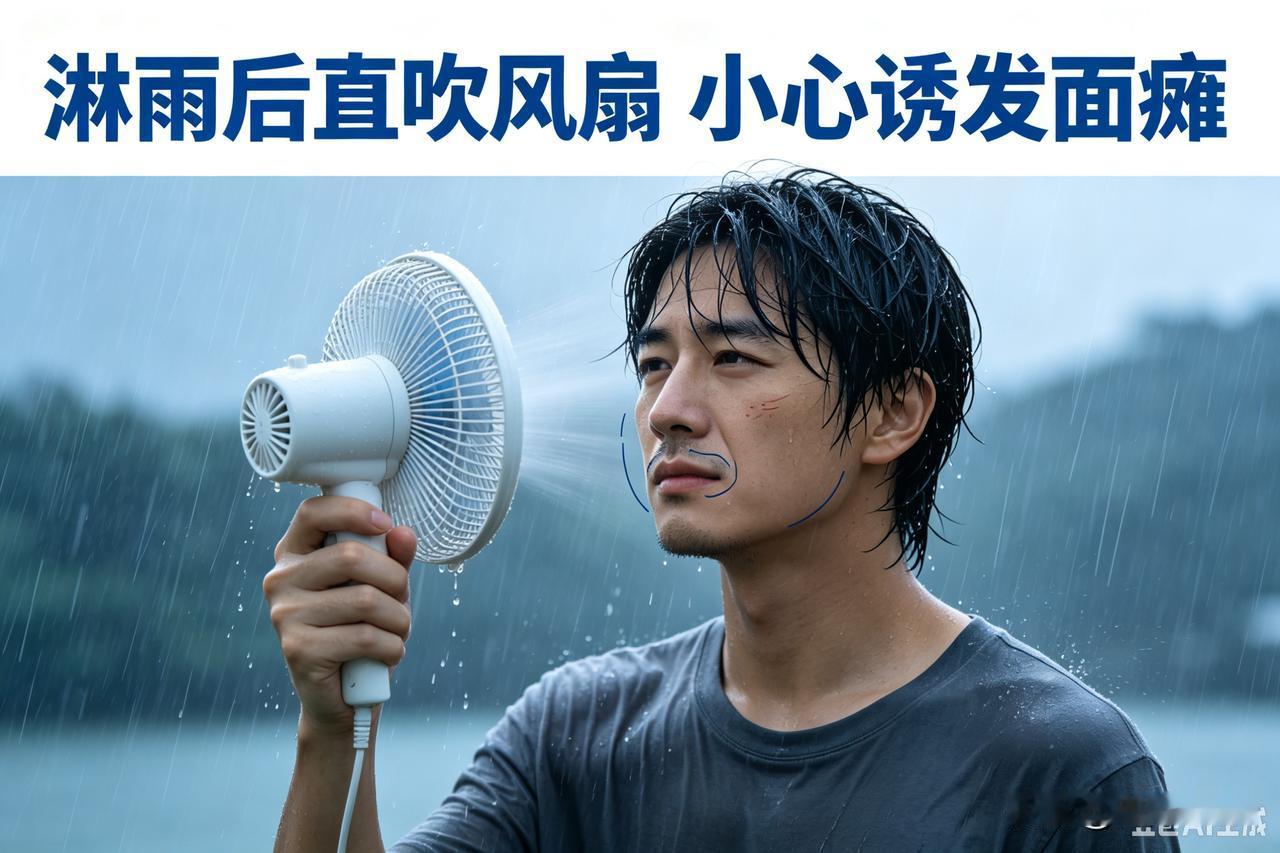 ⚠️男子淋雨吹风扇，次日突发面瘫
 
事件情况
 
一名男子雨天外出被雨水淋湿，