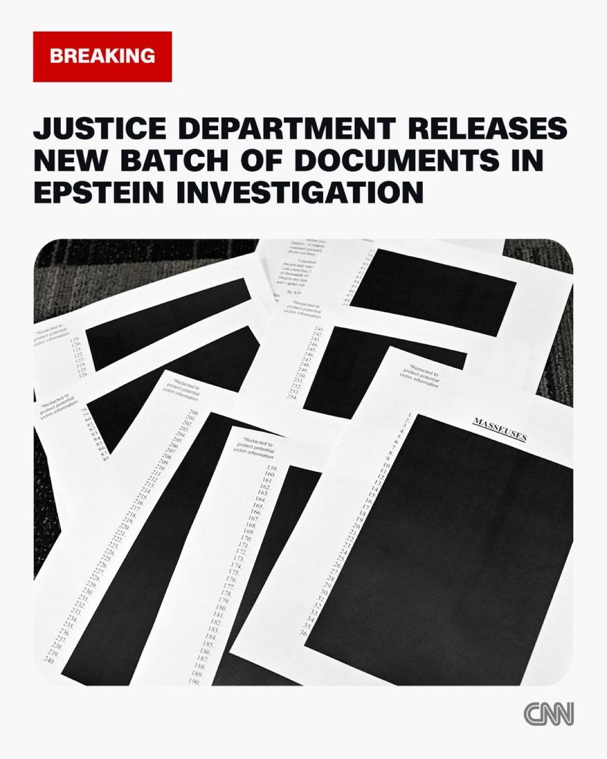 爱泼斯坦案调查中一批新文件被公布，其中多处出现特朗普的名字，包括与爱泼斯坦私人飞