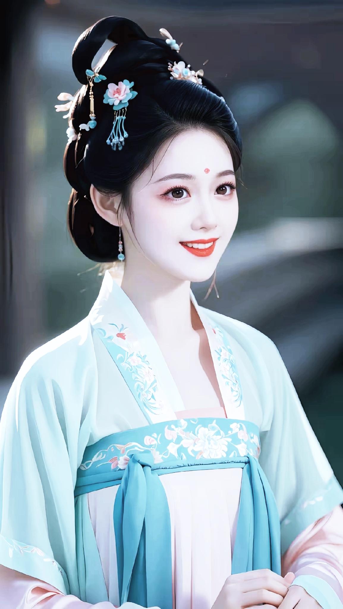 古典美女，花钿轻点，笑靥如花。