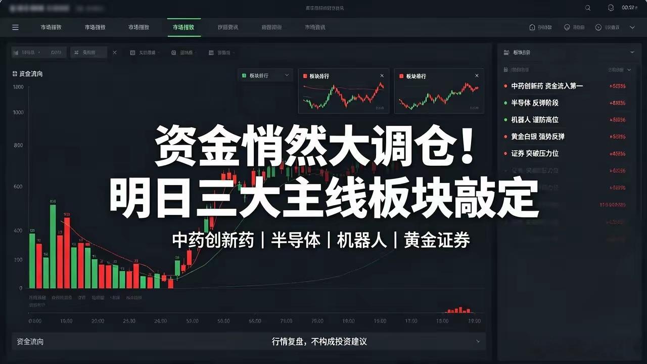 资金悄然大调仓！明日三大主线板块敲定，机器人半导体暗藏大坑？A股明日重点板块行情