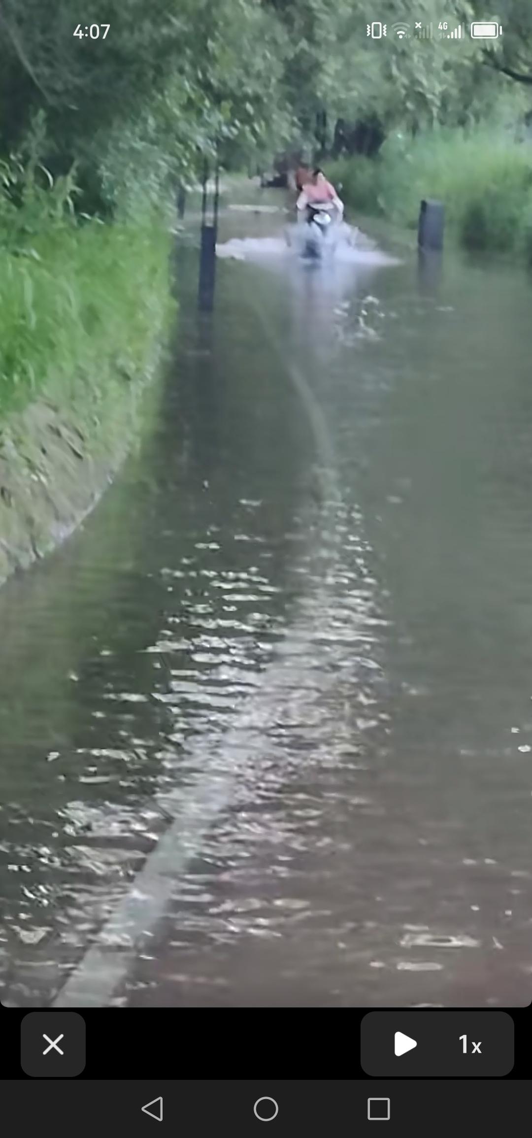 吉林市温德河游园开始涨水，林间小道已被淹没，出行需注意安全。

这几天，松花江开