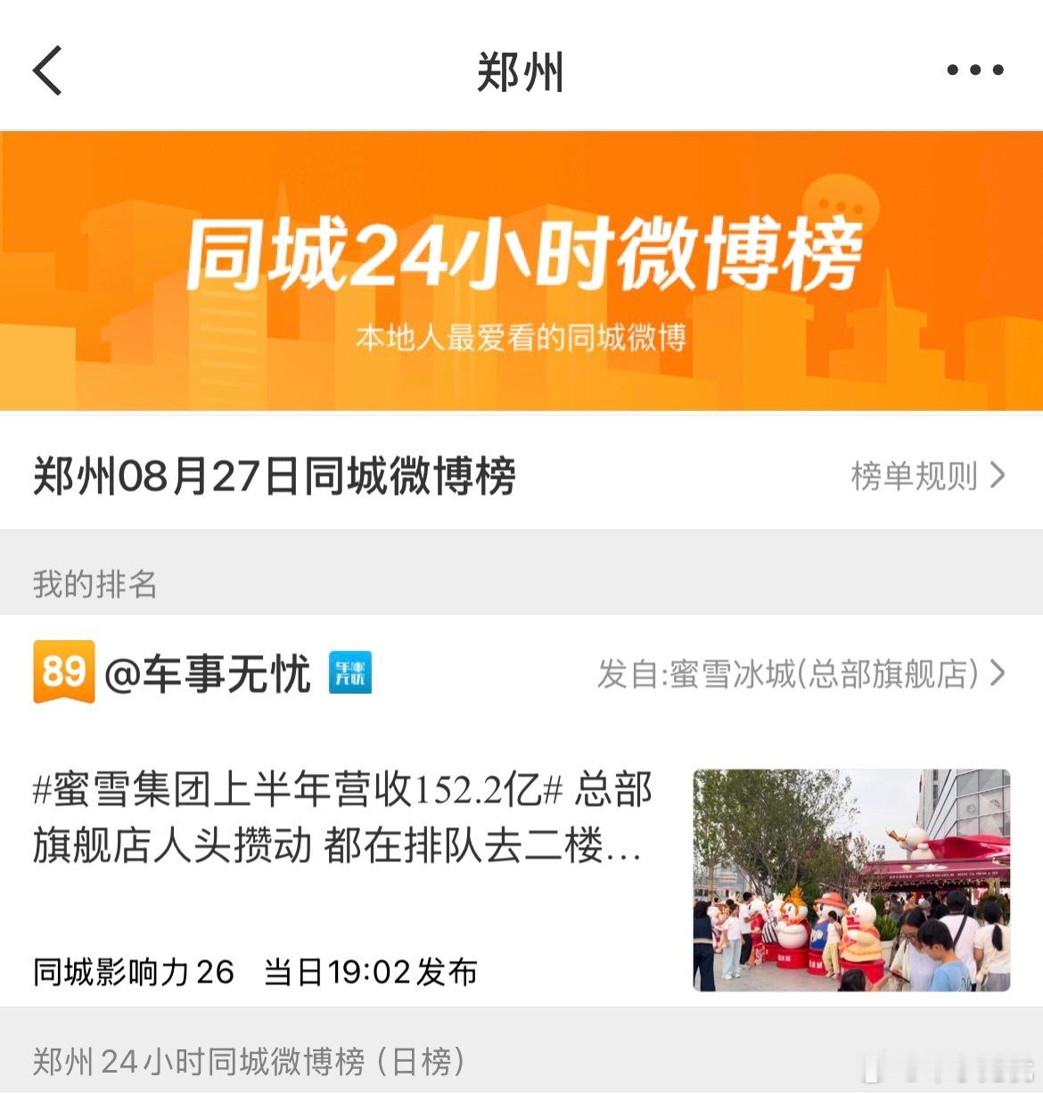 第六届中国新电商大会恭喜，您的微博获得郑州同城微博榜排名第89名！进榜单的本地微