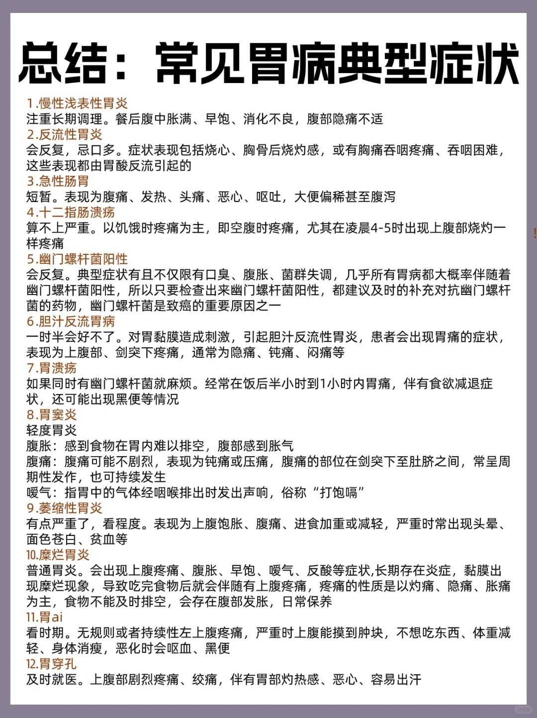 总结：常见胃病典型症状