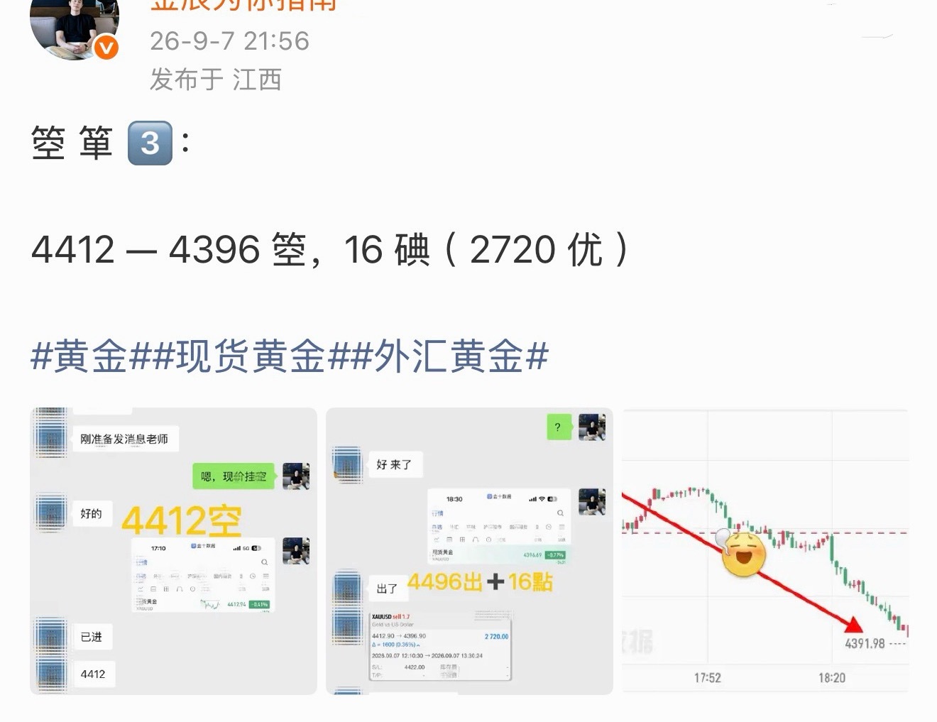 方向对了，収益自然就来了。黄金现货黄金外汇黄金 ​​​