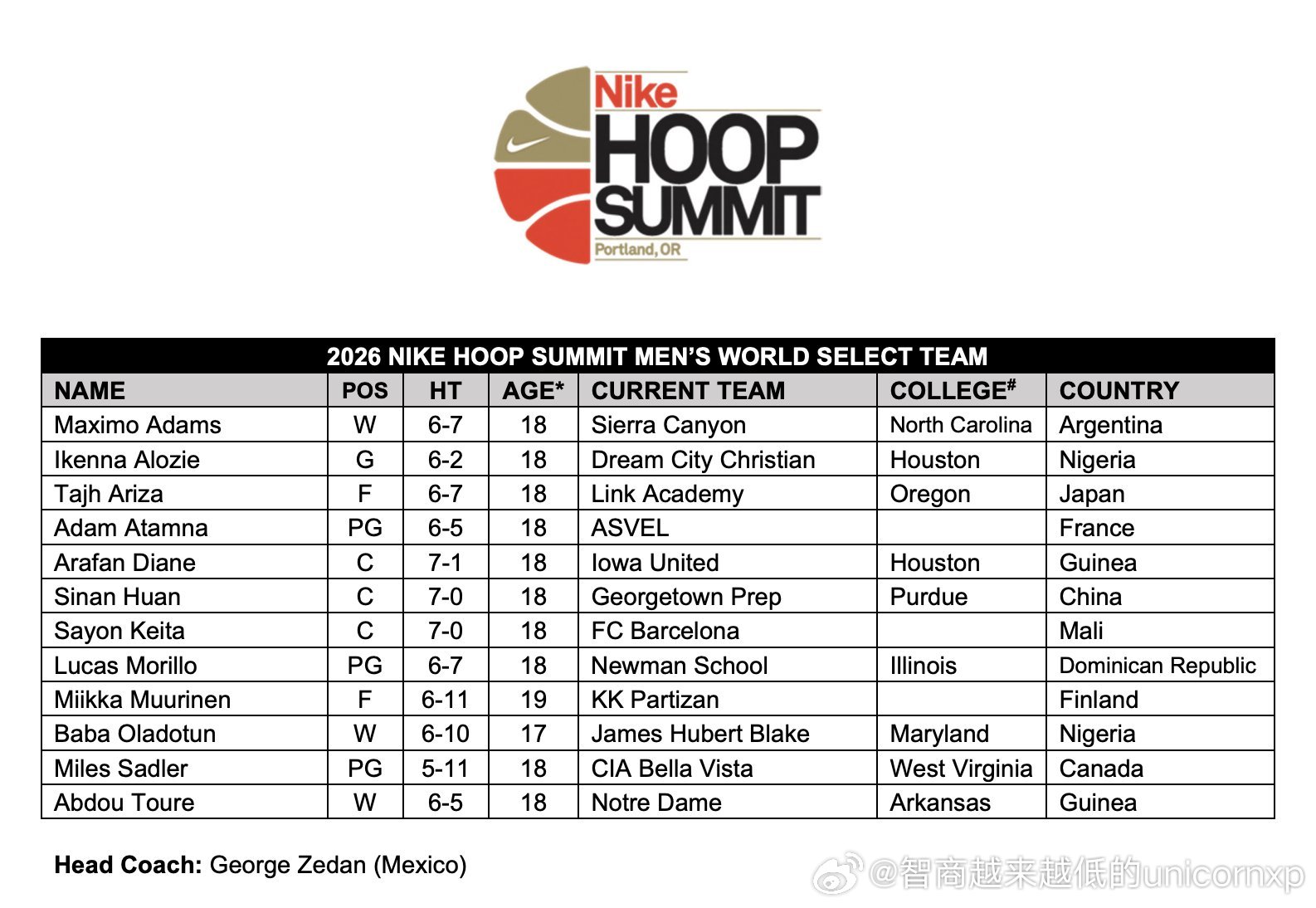 耐克篮球峰会世界队阵容更新。Ethan Mgbako和Paul Osaruyi增