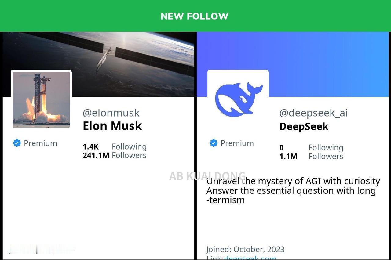 马斯克刚刚关注了中国的DeepSeek，马斯克这是要搞大事情了！
实际上不难理解