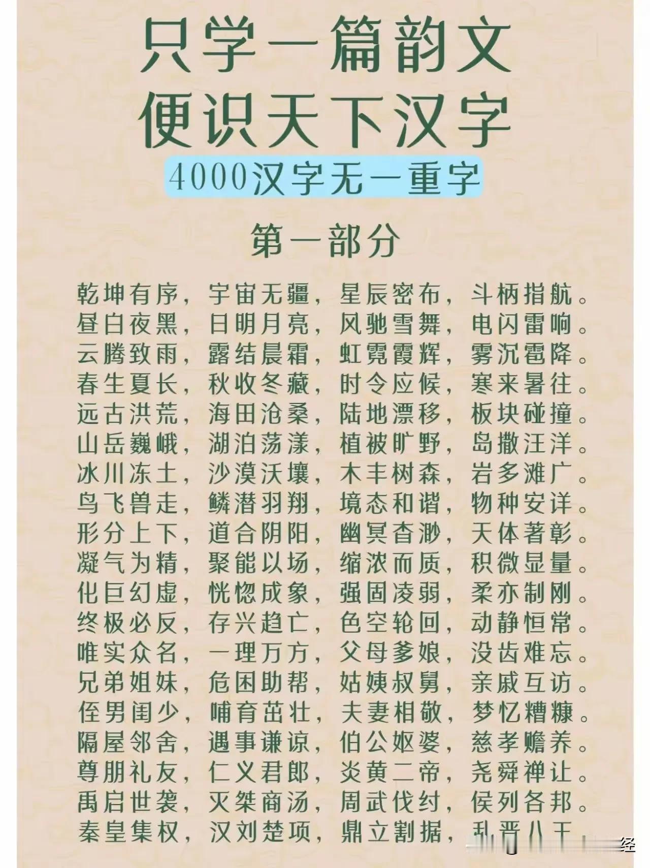 “我滴天呐，太震撼了！”有人才竟然整理出如此齐全且完整的千字文，一篇韵文掌握40