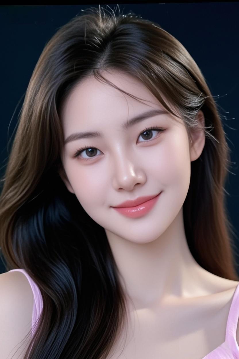 甜美少女，温柔微笑，粉色吊带裙，散发迷人魅力