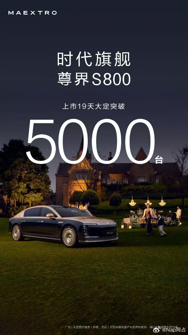 百万级略微走量车型[doge]尊界s800大定突破5000台 ​​​