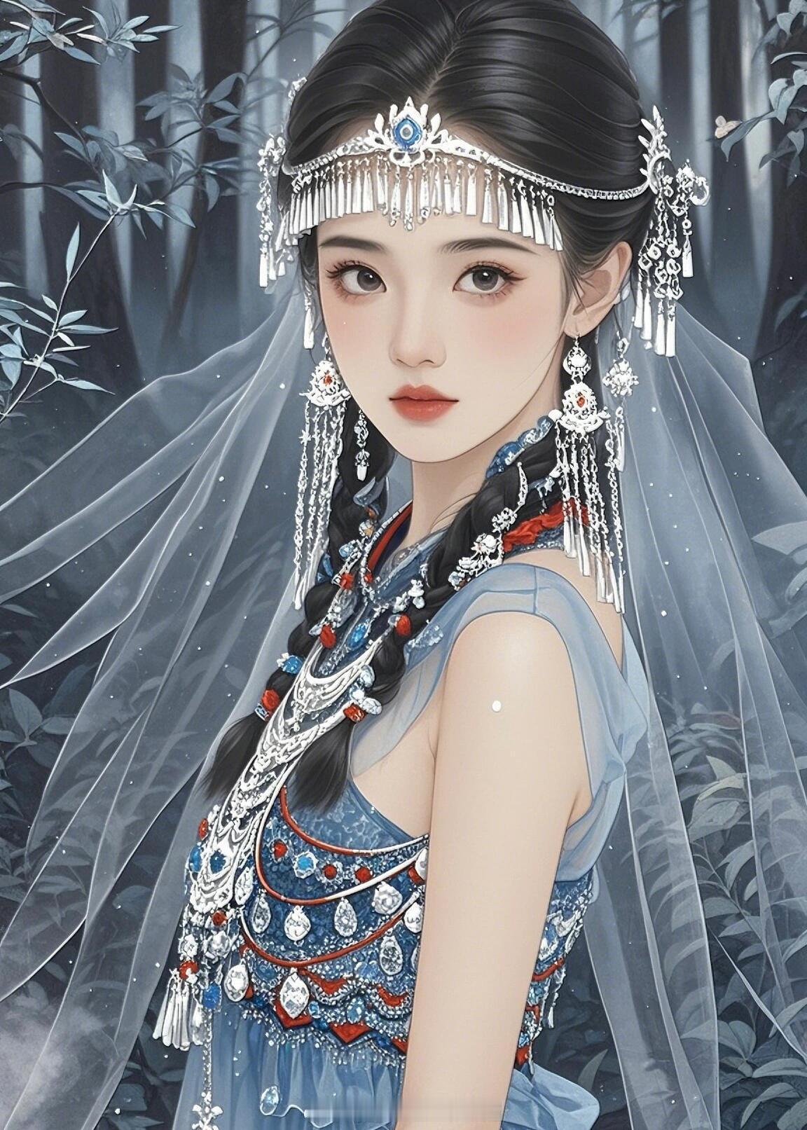 四川2500米高原上的乡村时装秀巫女彝裳舞， 彝韵绕山梁。银饰摇光影，彩绣映夜光