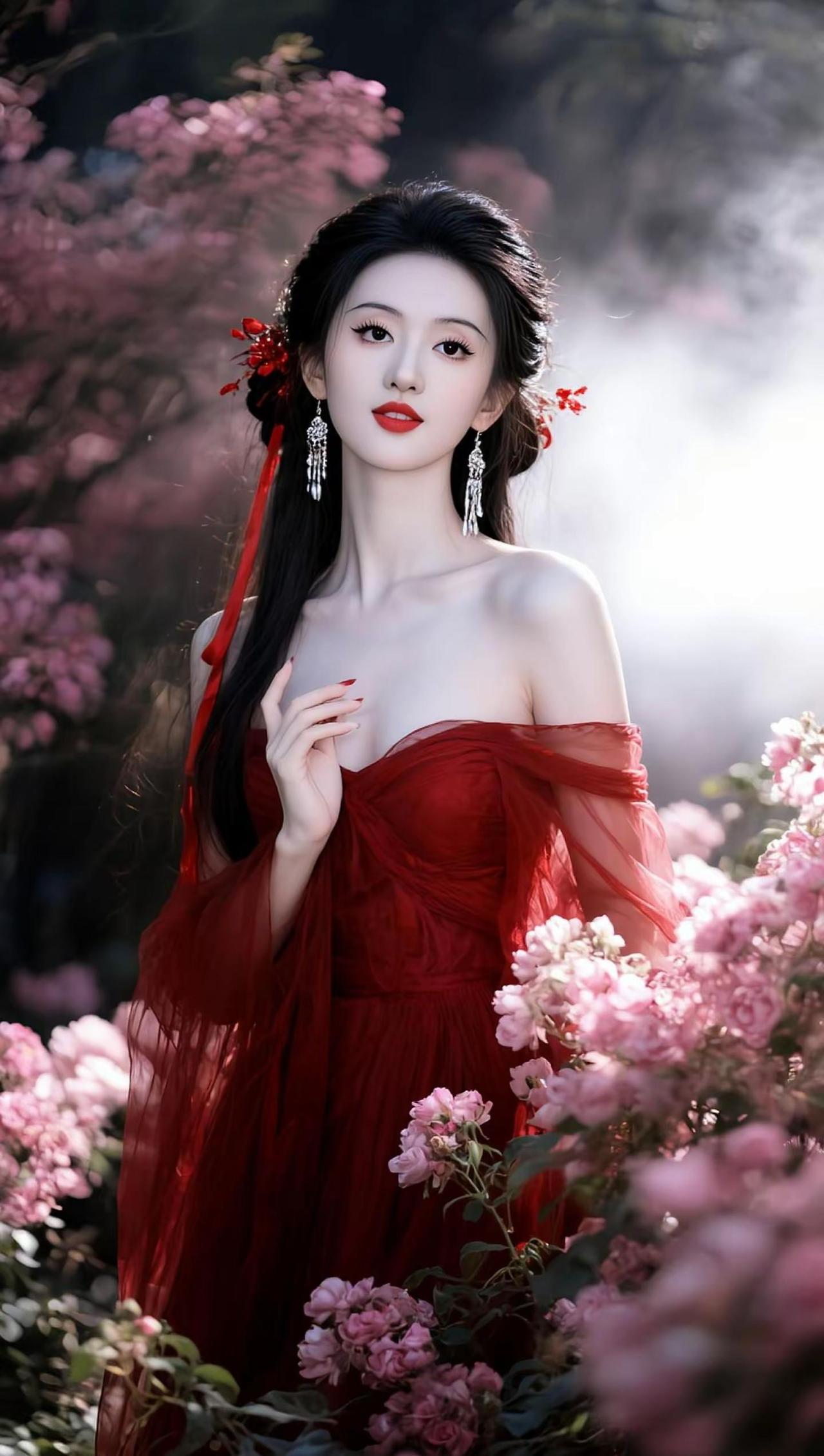 AI红纱花丛影 ai创作