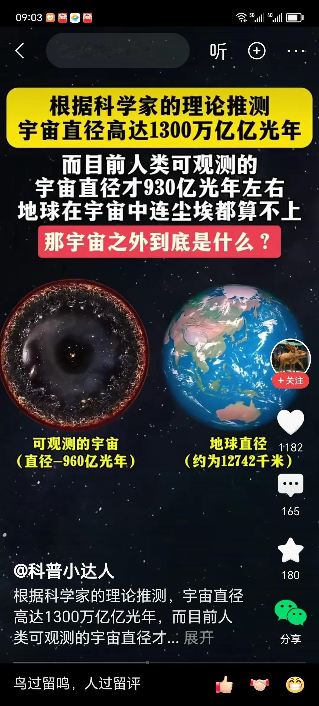 根据科学家理论推测，宇宙直径高达1300万亿亿光年！
          这么大