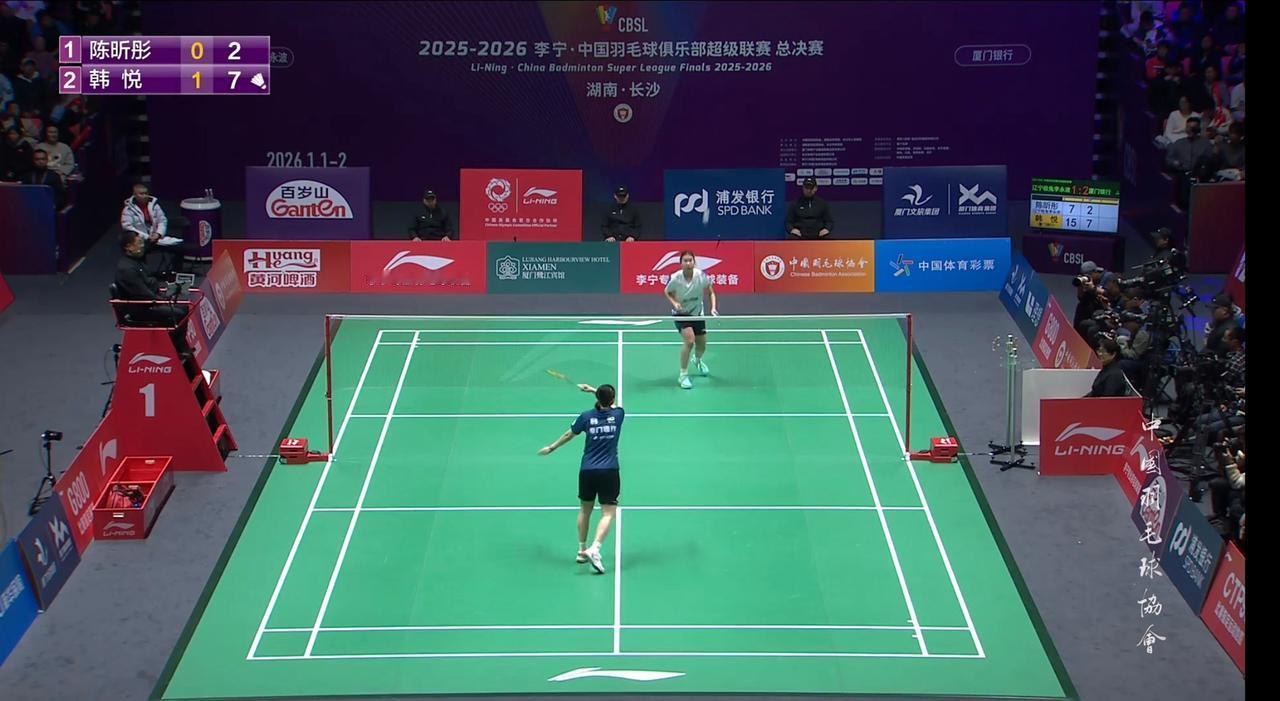 韩悦2-0击败陈昕彤，为厦门银行取得致胜一分，厦门银行队3-1战胜辽宁极兔夺得羽