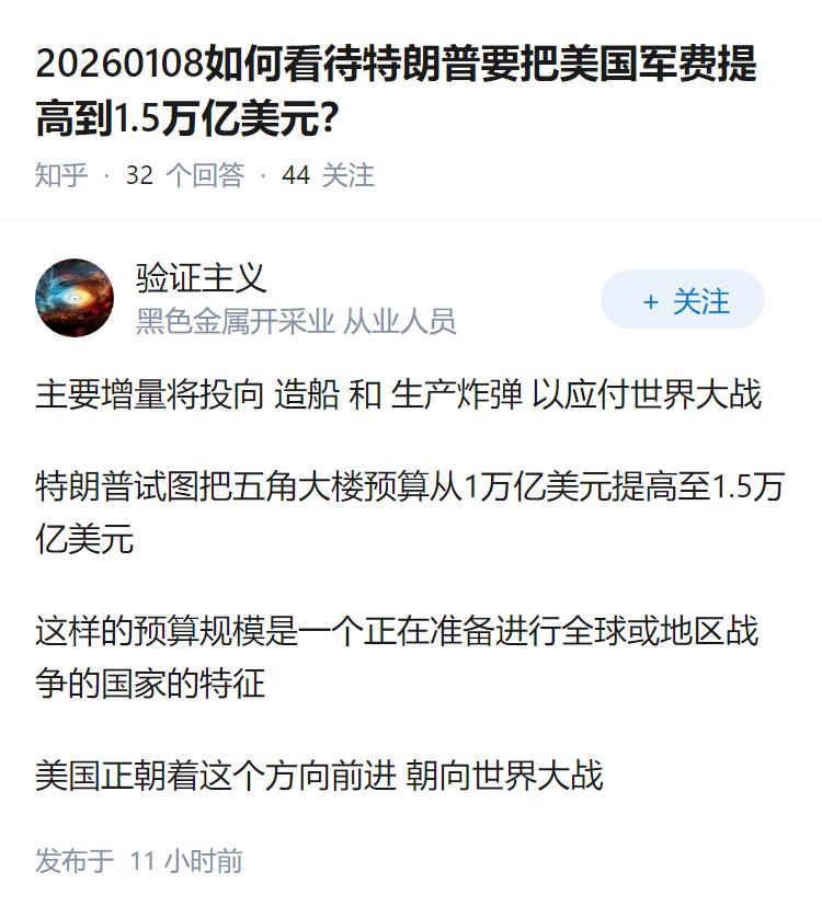 20260108如何看待特朗普要把美国军费提高到1.5万亿美元？