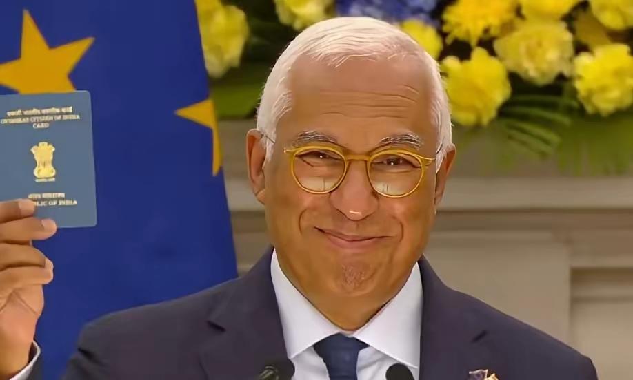 这个手举印度海外护照，宣称自己是海外印度公民的男人，是欧盟理事会主席，葡萄牙前总